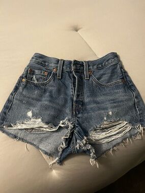 Levi's Ripped High-Rise Denim Shorts - Blue